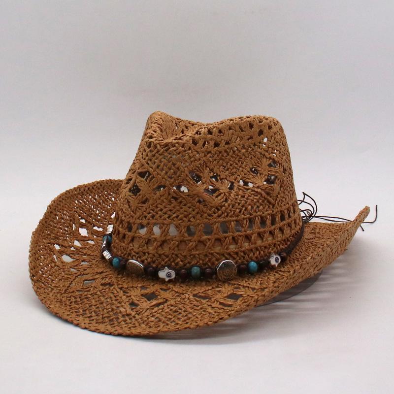 Cool American Spring And Summer New Hollow Denim Hat Hand-Woven Breathable Straw Hat Seaside Warped Edge Foreign Trade Jazz Top Hat