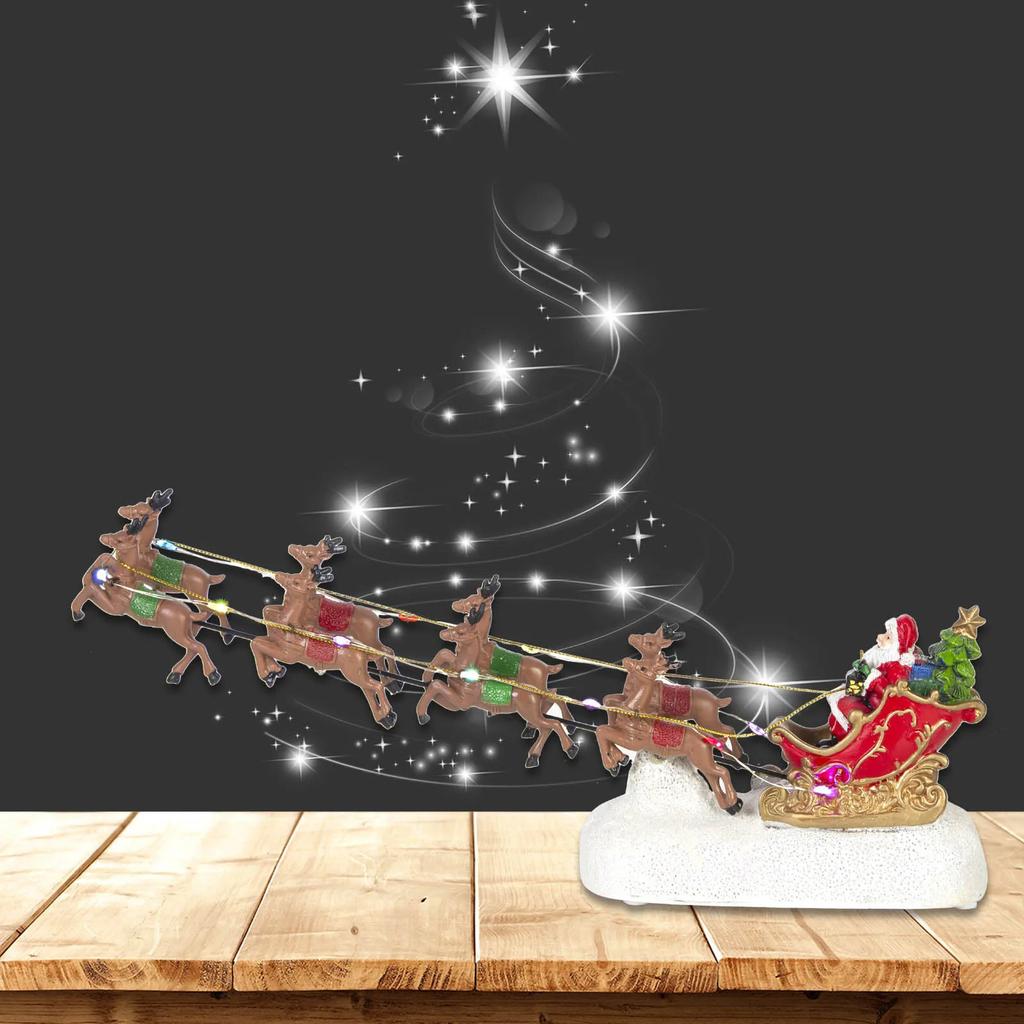 Santa Sleigh and Reindeer with LED Lights Santa Sleigh Ornament Holiday Ornament Xmas Home Tabletop Decoration Gift