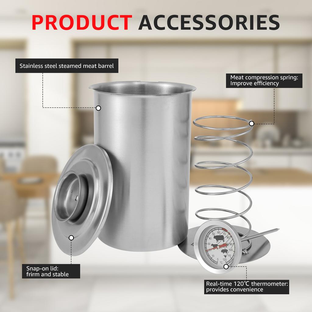 304 stainless steel steaming and cooking drum with built-in thermometer for detecting food homemade kitchen cooking tools