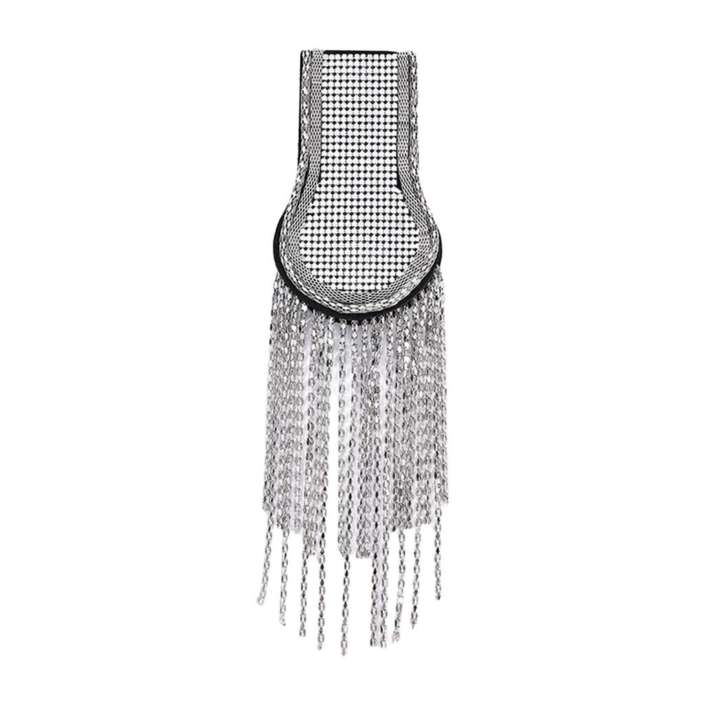 Punk Styles Bead/Rhinestone Epaulets Easy Install Pin Epaulettes with Tassels Metal Chain for Stage Costume Dress Decors