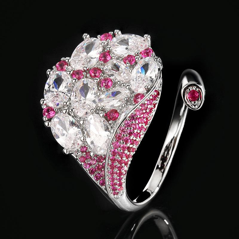 Jewelry Ring European and American High Fashion Full Diamond Sea Blue Red Treasure Inlaid Zircon Opening Women's Light Luxury