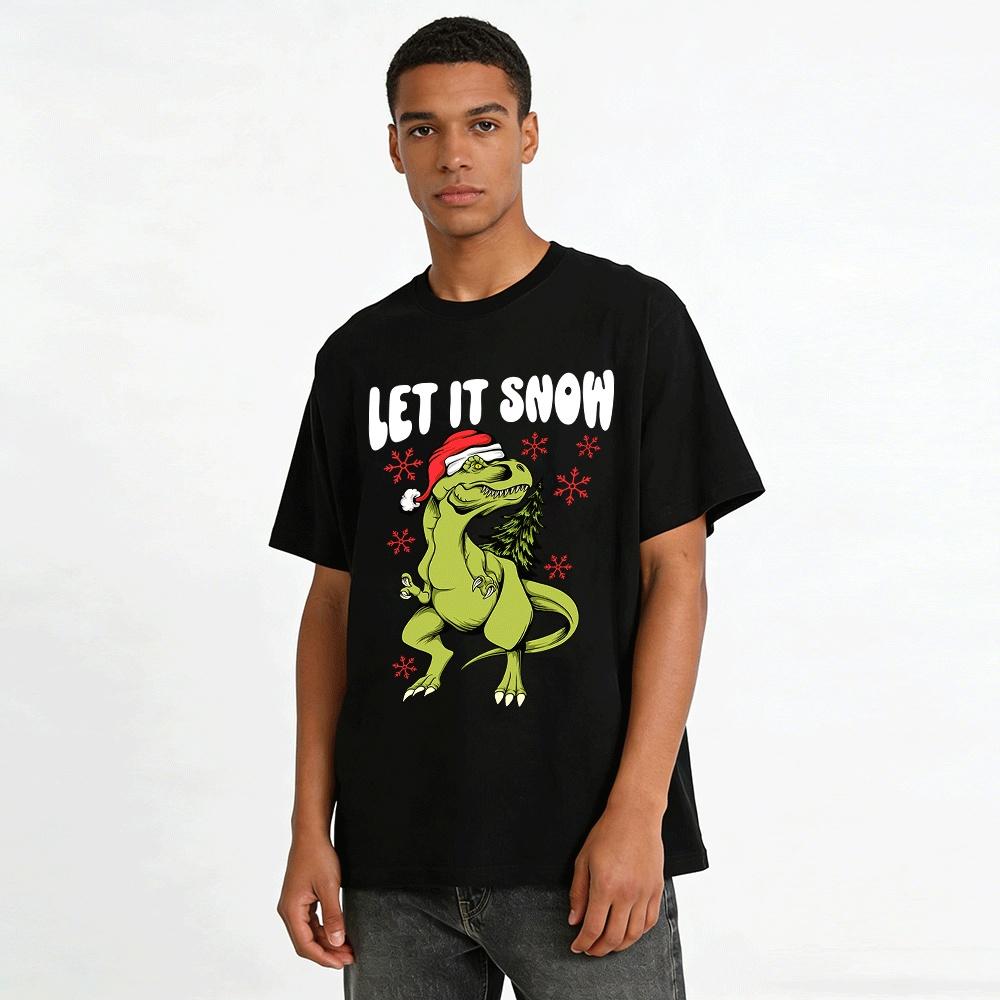 Christmas T-Rex Print Casual Top For Adults And Kids Pure Cotton T-shirt