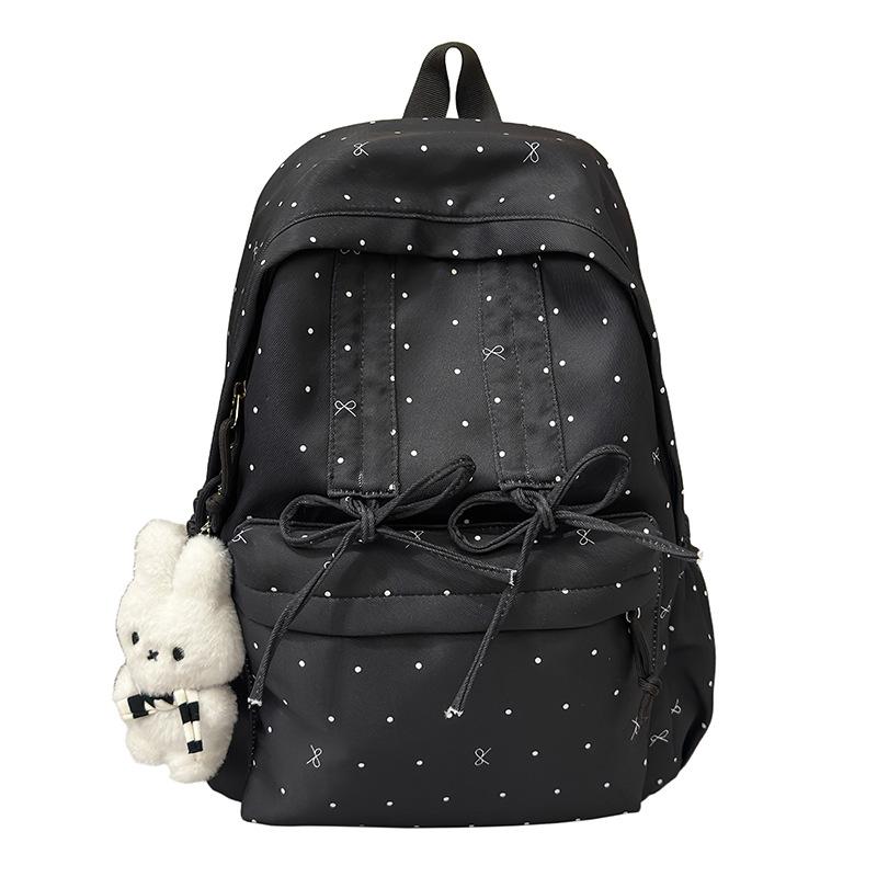 Schoolbag Korean Version Ins Sweet Polka Dot Backpack Bag Women's Large Capacity College Style Student Schoolbag Cute Bow Backpack