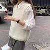 Women's Skin-Friendly Soft Korean College-Style White Sleeveless Gentle Crew-Neck Knitted Top Loose Sweater Vest Cardigan