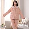 Dreilagiger gesteppter Pyjama-Set für Damen, Gestrickter Baumwoll-Stepppyjama für Damen, Warmer Pyjama für Damen
