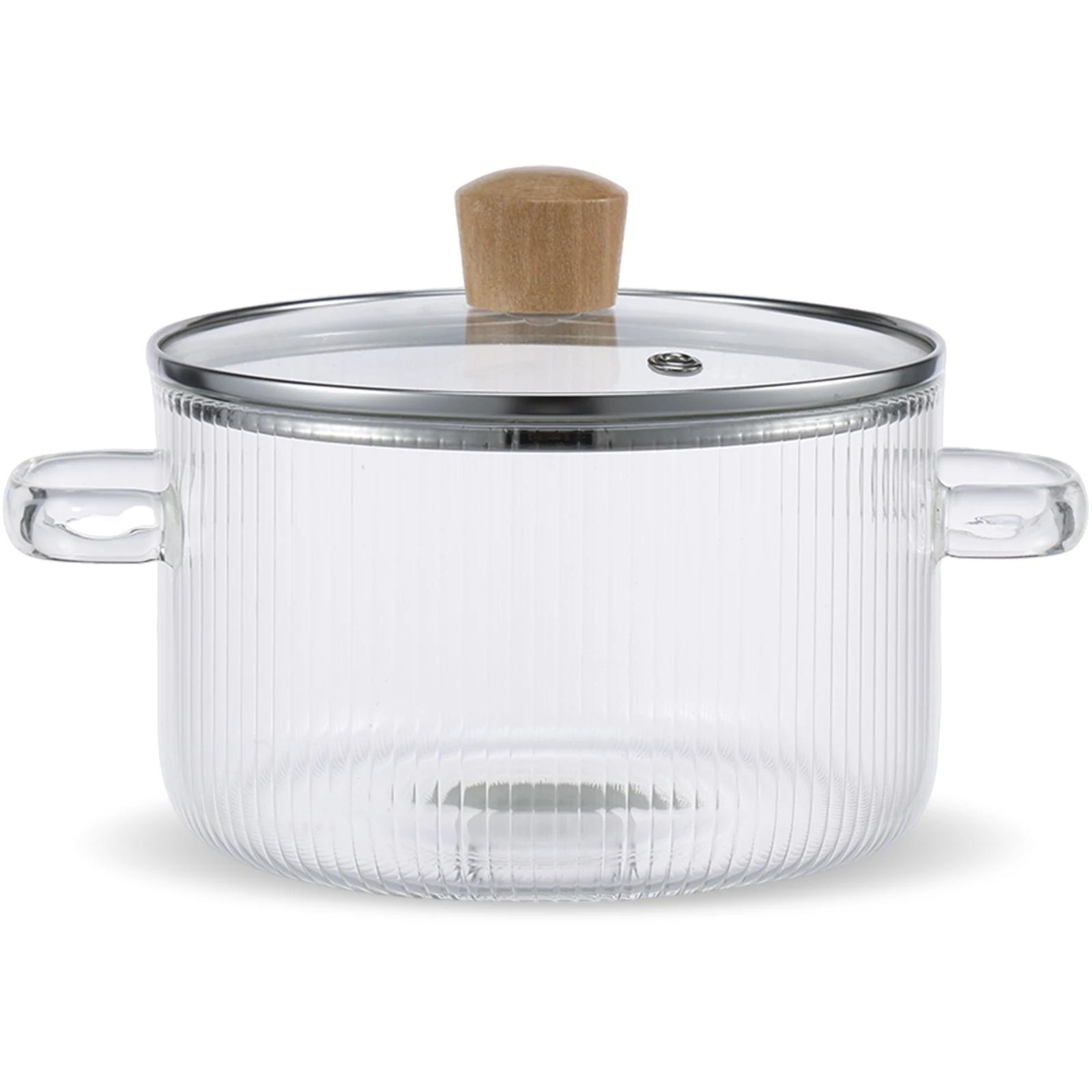 Glass Saucepan Clear Cooking Pot with Lid 1.6L Heat Resistant Glass Soup Pot Dual Handles Glass Saucepan Kitchen Cooking Tools none