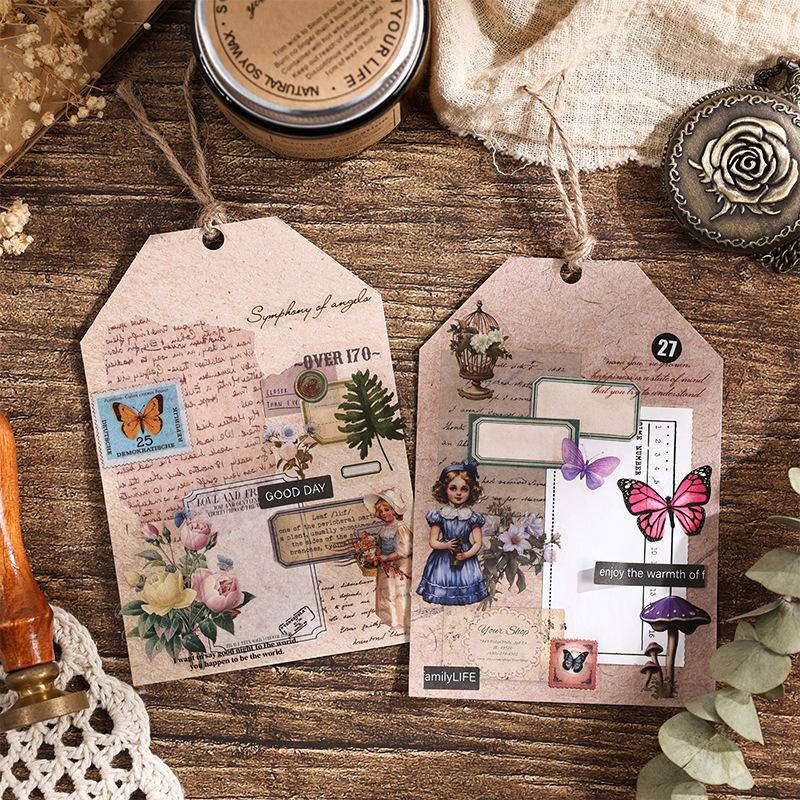 100 Sheets Waterproof PET Stickers Vintage Butterfly Flower Girl DIY Account Material Sticker