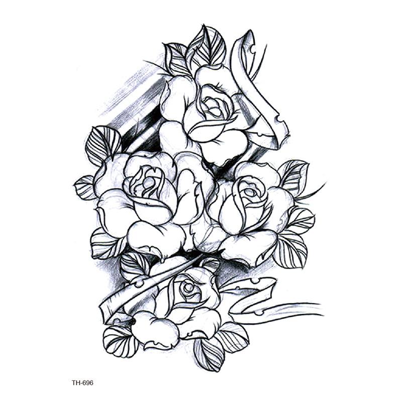 Flower Arm Tattoo Sticker, Half Arm Waterproof Tattoo Sticker, Sketch Line Tattoo Sticker Tattoo
