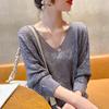 Women's's Thin Spring Loose Bat Shirt Short Top V-neck Hook Flower Hollow Knitted Sweate Crocheted Hollow Knitted Three-quarter Sleeve Blouse