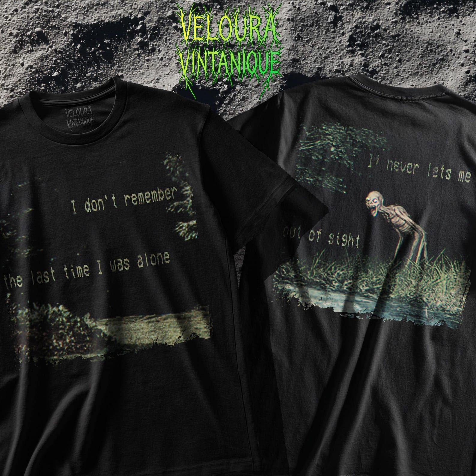 Analog Horror T-Shirt: Creepy Forest, Skeletal Creature Graphic Tee M
