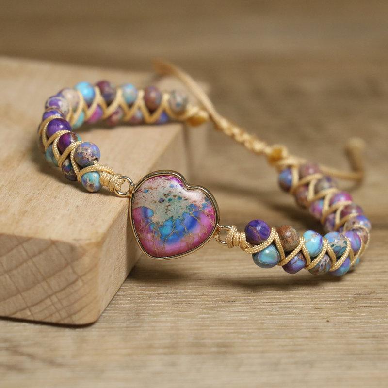 Turquoise Heart Beaded Bracelet – Gold Accent Boho Jewelry, Love Protection Gift for Women