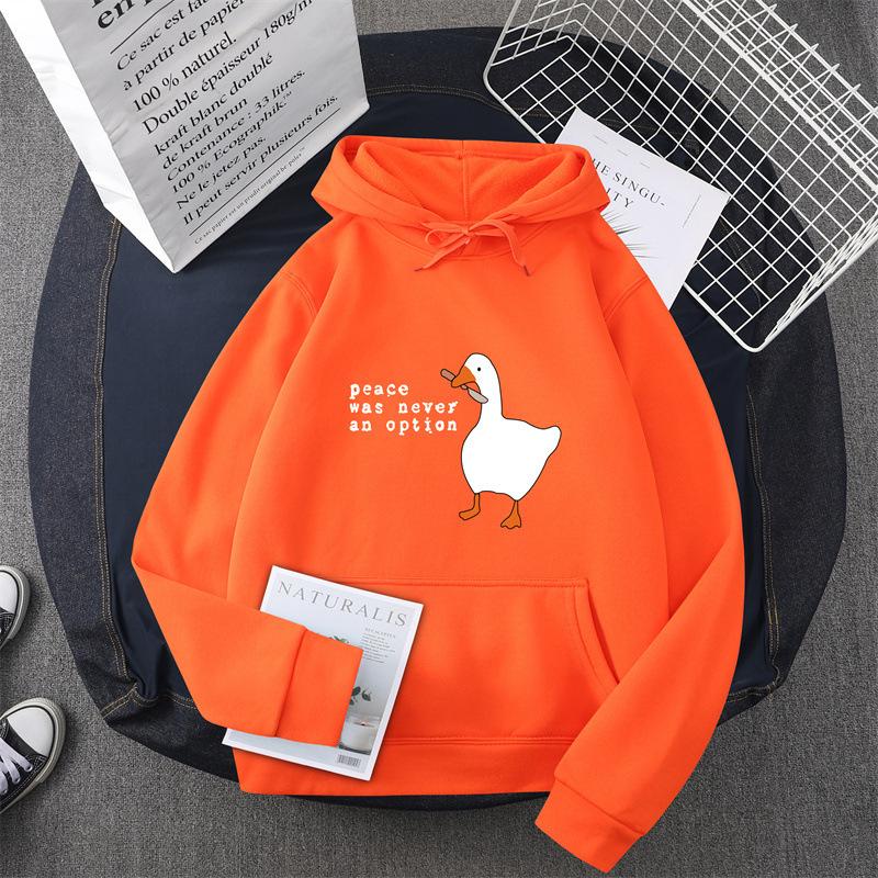 Casual sweater men's and women's autumn and winter new big white goose couple hooded jumper