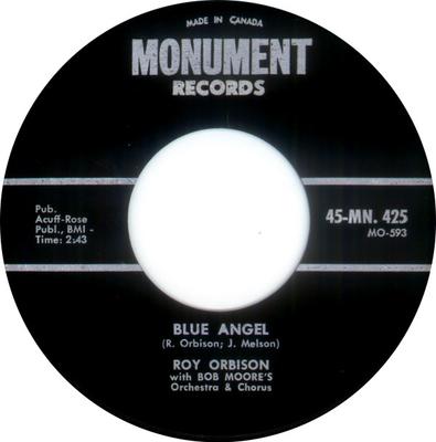 7 inch Plaat ROY ORBISON - Blue Angel / Today's Teardrops 45MN425 Monument Canada Rock Gebruikt