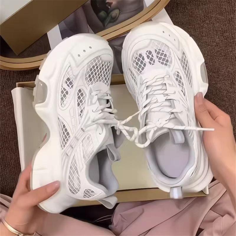 Cowhide version thick-soled thin-mesh women's summer new European version mesh yarn breathable and versatile casual sports shoes