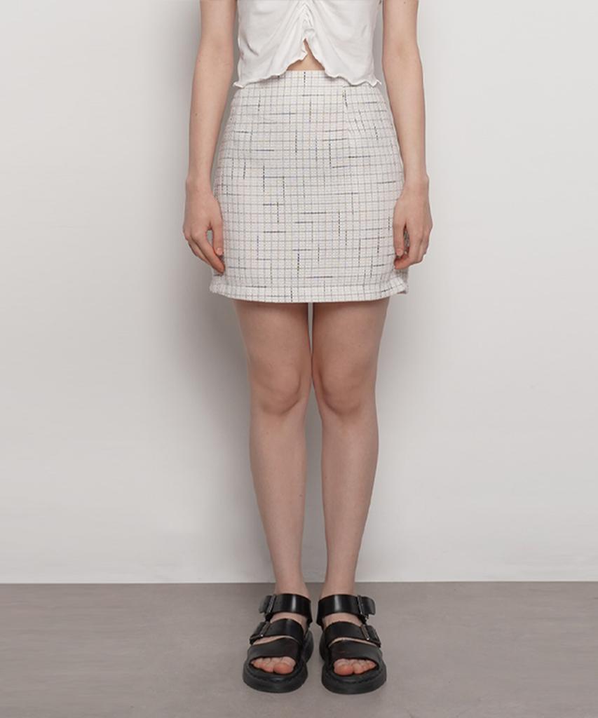 THE-ABON W27 De Tweed Mini Skirt Ivory