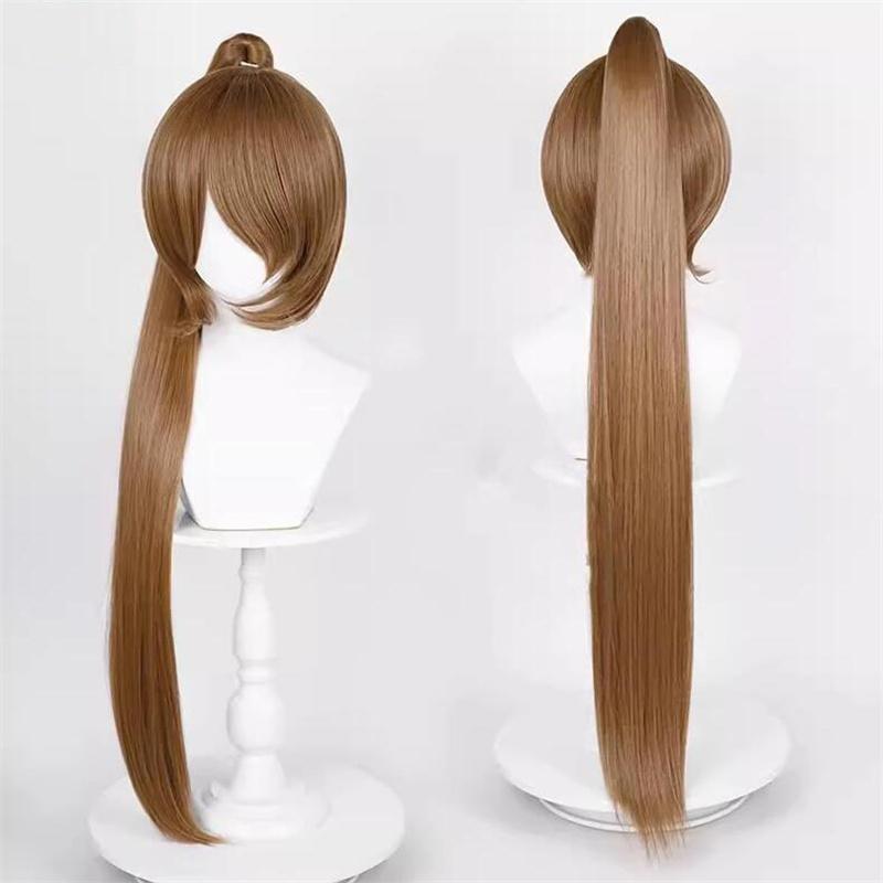 Peruca de cosplay de rabo de cavalo reto de 90 cm, peruca curta de anime, peruca universal multicolorida, resistente ao calor, cabelo sintético + touca