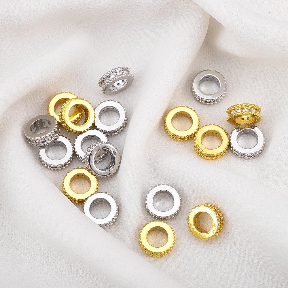 2pcs 5Pcs 9.5x3.3mm 18K Gold Color Plated Round Spacer Beads with Zircon Brass Handmade DIY Bracelet Jewelry Making Accessories