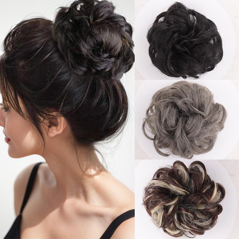 Messy Hair Bun Extensions Rubber Band Synthetic Hair Extension Curly Wavy Messy Synthetic Chignon Scrunchy Updo Hairpiece For Women Girls