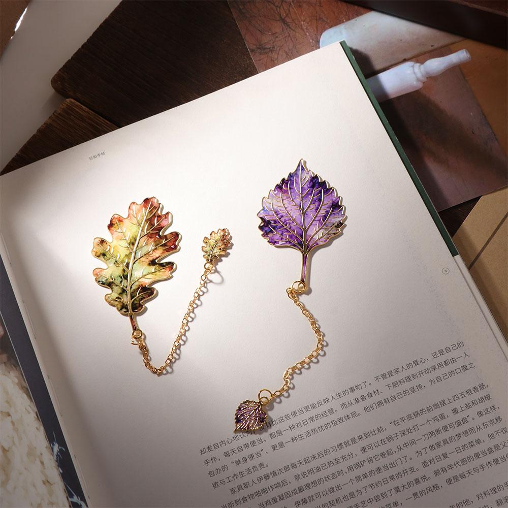 Gilt-Edged Metal Bookmark Pendant Design Book Separator Leaf Bookmark School Supplies