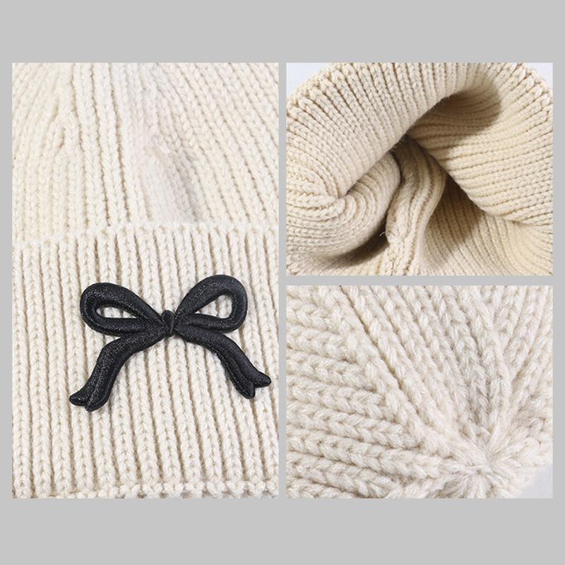 Bow Tie Knitting Cap Hat Woolen Yarn Cuff Knit Beanie Casual Fleece Warm Knitted Hat