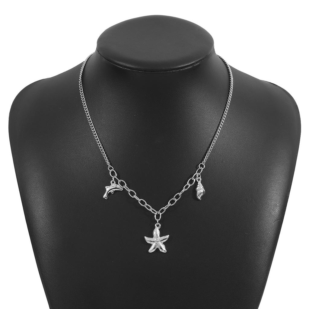 Women Fashion Exquisite Luxury Starfish Conch Dolphin Pendant Bracelet Necklace Retro Ocean Vacation Style Jewelry For Women