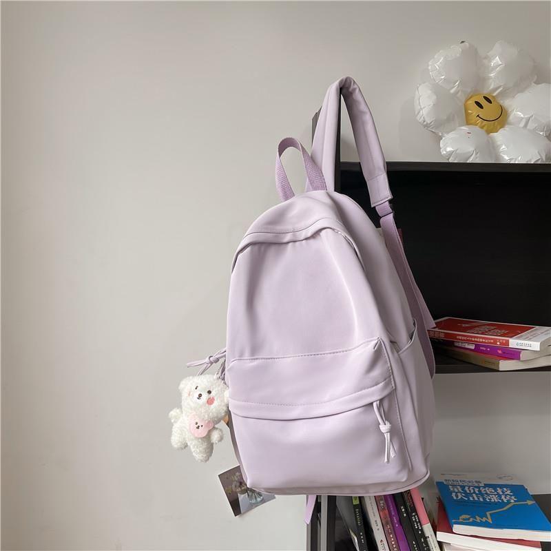 

JK Solid Non-Printed Schoolbag Women Ins Style Japan fashion High School Student Large Capacity Simple Computer Backpack College Student Light purple Ribbon Hanging