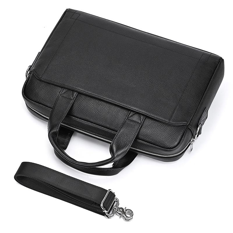 Casual Style 14 Inch Laptop Bag For Man Soft Cowskin Handbags Genuine Leather Shoulder Bag For Male Black Men's Business Totes
