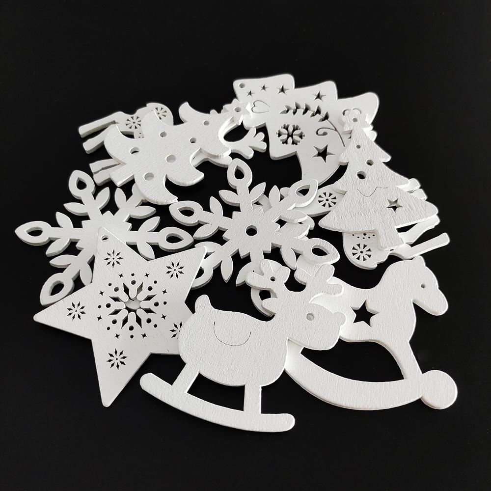 Christmas Wooden Pendants Chips Hanging Oranament Christmas Decoration 2023 Snowflake Elk Bells Christmas Tree Decorations