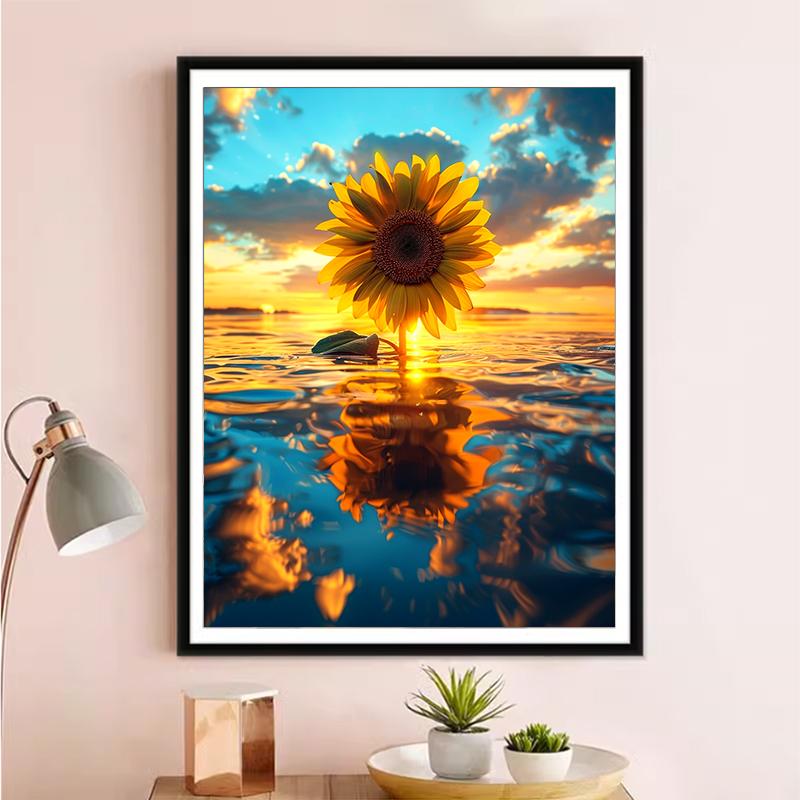 5d DIY Diamond Painting Cross Stitch Sunflower Scenery Diamond Embroidery Mosaic Full Round Drill Home Decor