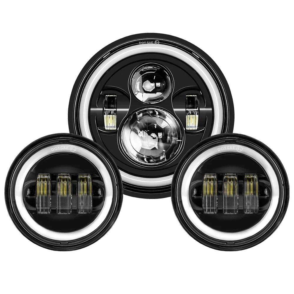 7inch LED Headlight +4.5inch Fog Lights 7"Bracket Mounting Ring Parts for Harley Touring Electra Glide Road King Street Glide