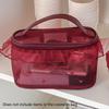 1Pc Purified Red Mesh Makeup Bag With Ruffle Detail Love Embroidery Cute Portable Cosmetic Organizer For Girls Toiletry Pouch