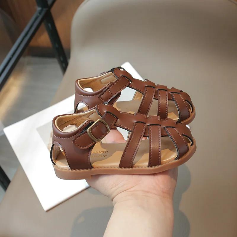 2024 Summer New Children Sandals for Girls Fashion Comfortable Woven Cut-outs Korean Simple Versatile Roman Cool Beach Shoes