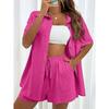 Fashion Shorts Two-piece Solid Color Shirt Suit Women's Casual Loose Short-sleeved Single-breasted