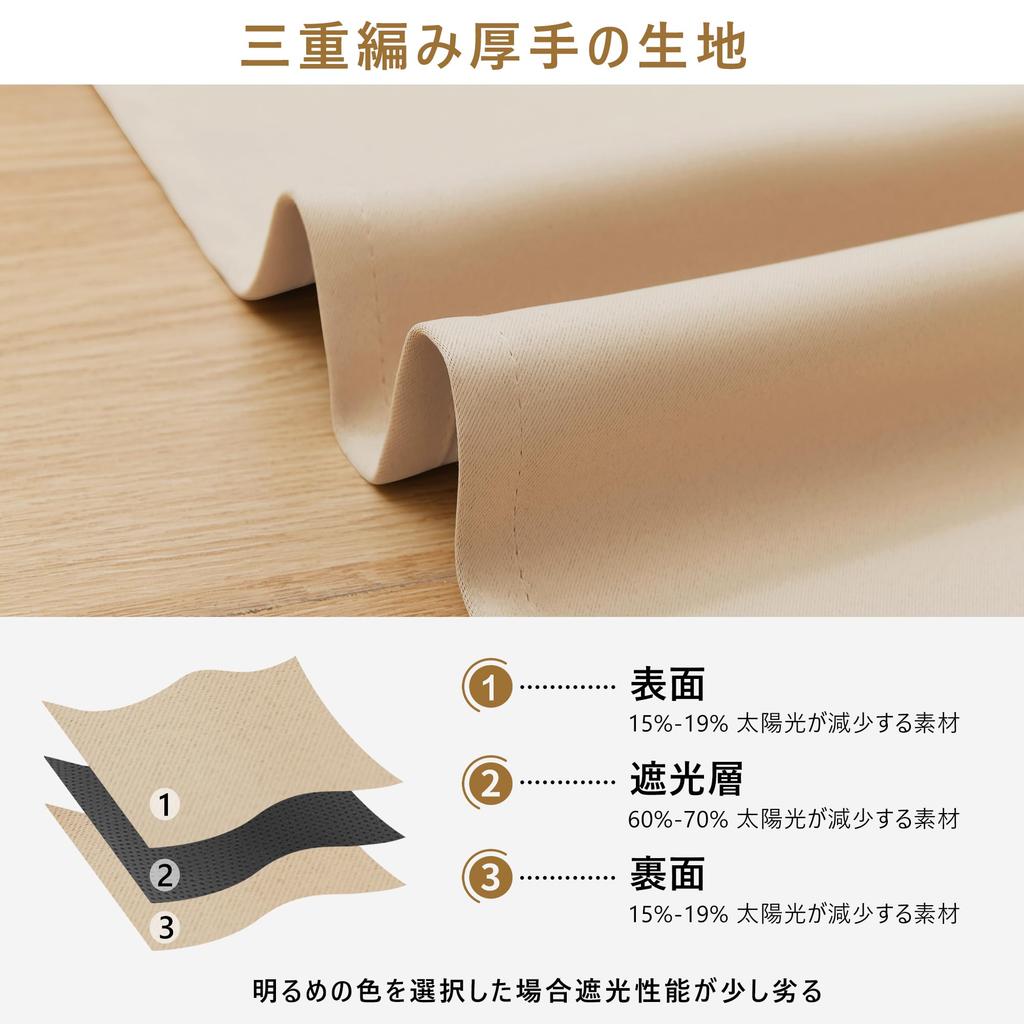DWCN Premium Blackout Set of with Side Thermal and Cold Thick and Stylish Day or Night Light UV Bedroom 100cm Wide X 150cm Beige Curtains, 2, Ties,