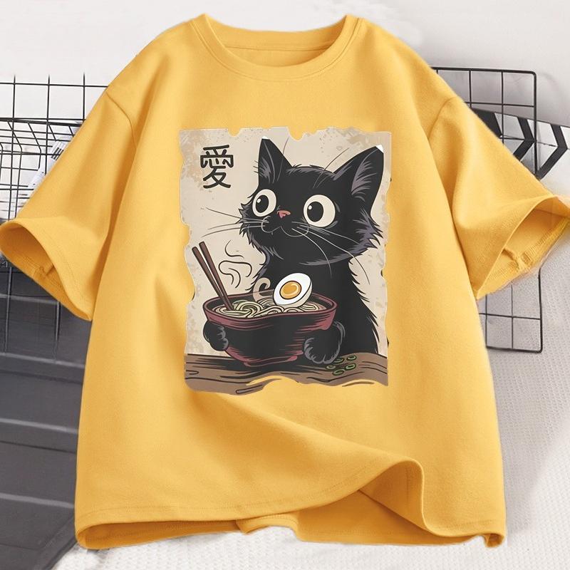 Funny Cat RaUnisex Tshirt Graphic Tee Japanese Kawaii Anime Cat Graphic T Shirts Unisex Women Casual Short Sleeve Cotton Tee Shirt