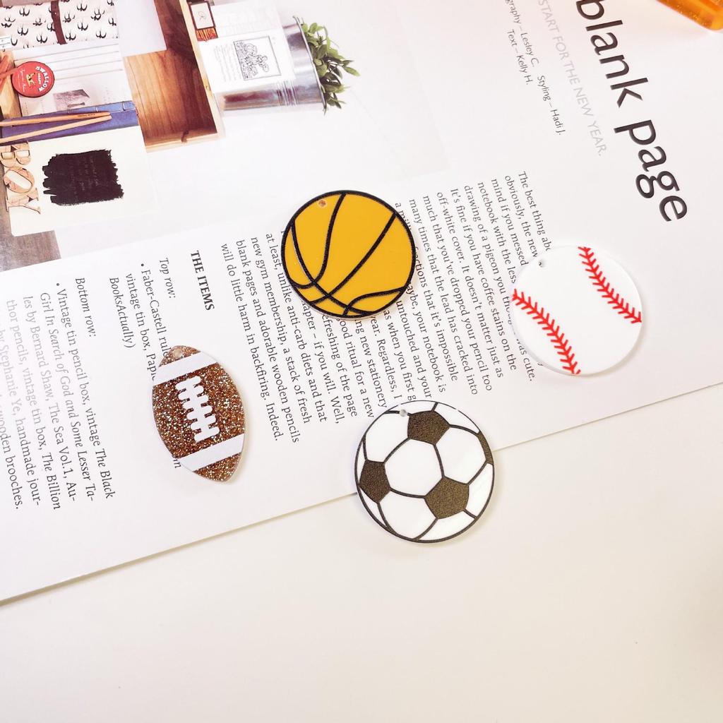 Double-Sided Acrylic Earrings with Embossed Football, Basketball, and Rugby Designs for DIY Jewelry.