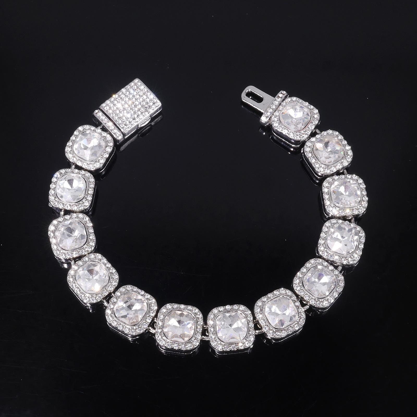 

Блестящий круглый страз Хип-хоп Теннисная цепочка Браслет Ожерелье Набор для женщин мужчин Ювелирный подарок 18cm серебряный