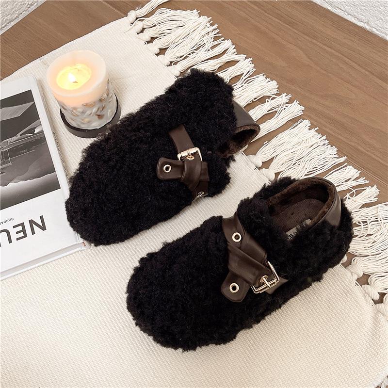 Women s cold fall and winter new thick bottom heightened padded warm home non-slip stirrups comfortable plush single shoes 35 чёрный 2944₽