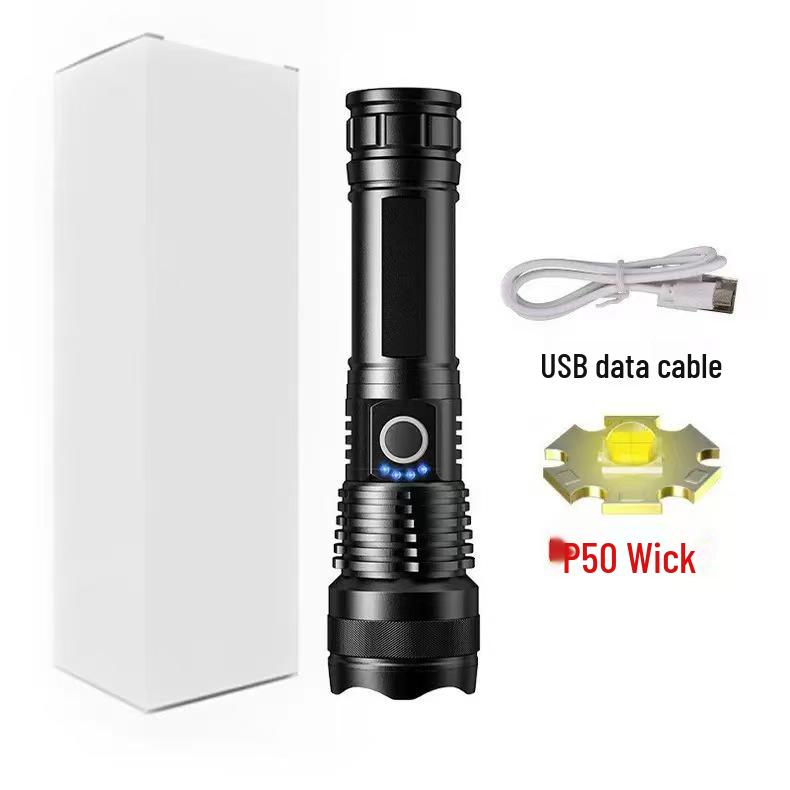Waterproof Aluminum P90 High-Power Flashlight with Telescopic Focus and P70 Spotlight for Outdoor Use