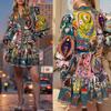 2026 Cross-border foreign trade European and American women's clothing, new spring models, casual printed lantern sleeves ruffle dress