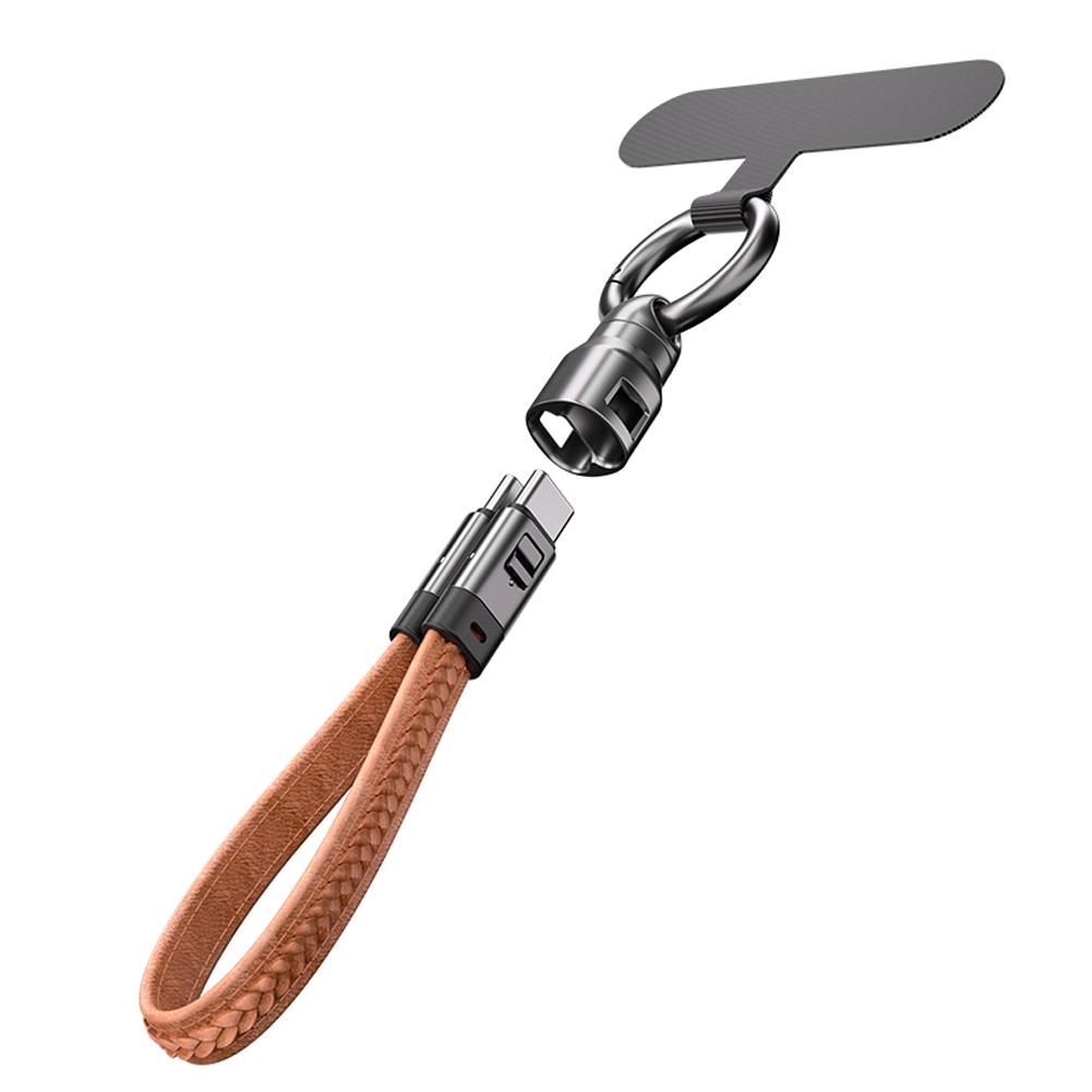 

Кабель-брелок USB C для зарядки 240 Вт 2 в 1 5 А Двойная зарядка Type-C для iPhone iPad Шнур Быстрая зарядка AirPod M1W2 dark brown-1pcs