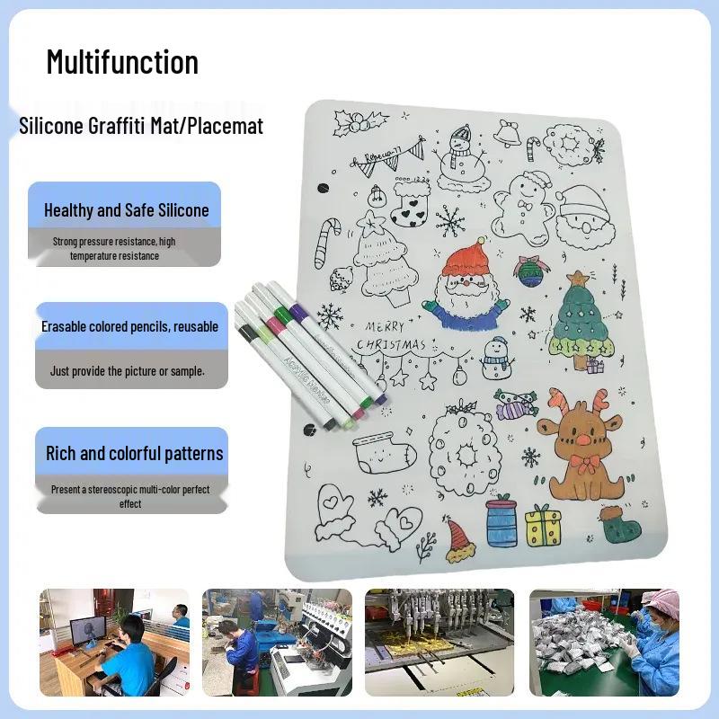 Festive Silicone Graffiti Drawing Placemat: Customizable, Washable & Heat Resistant