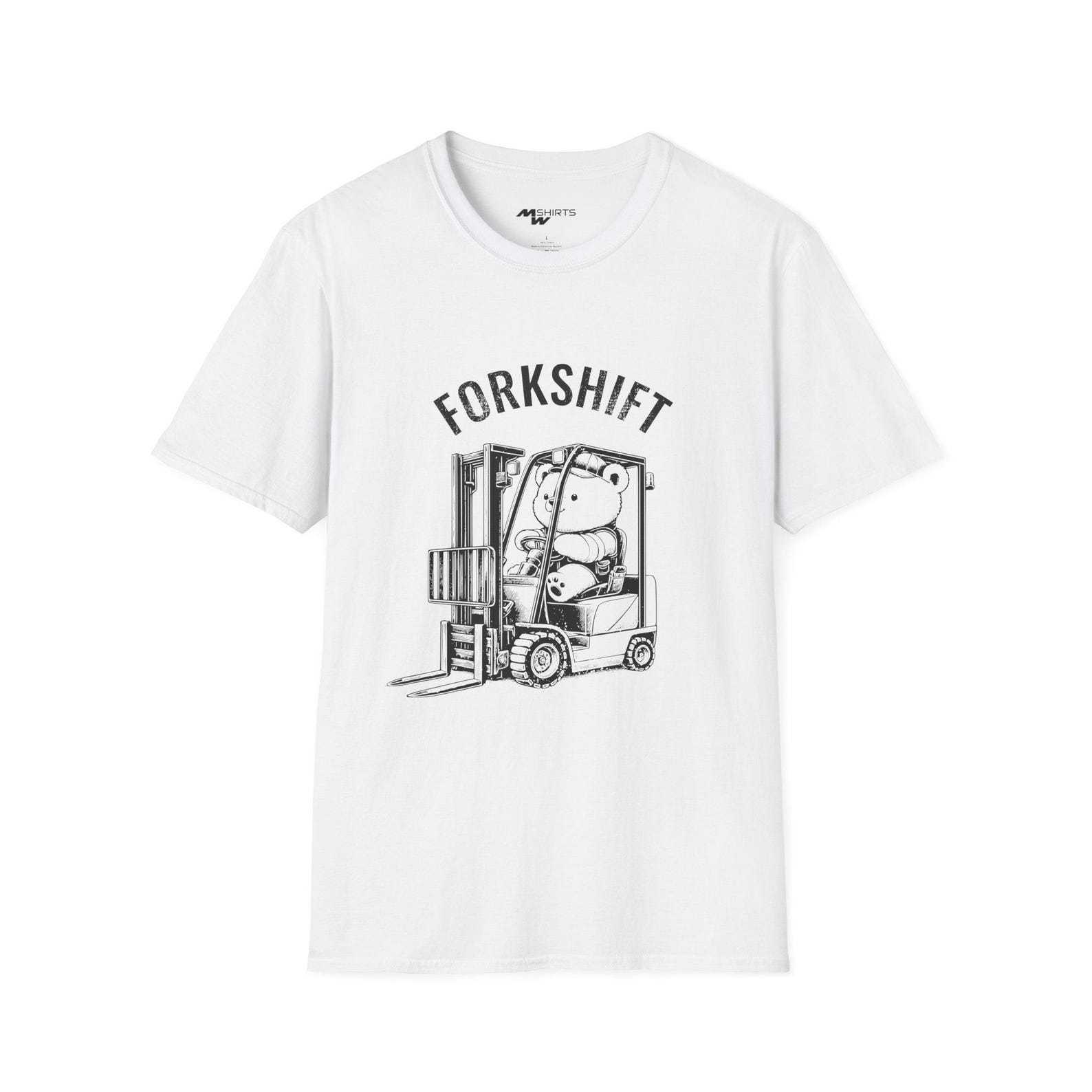Forkshift/ Engraving-Style Teddy Bear Forklift T-Shirt/ Unisex Softstyle T-Shirt 2XL