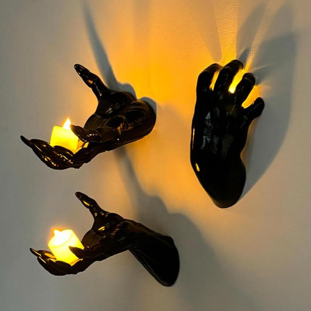 Halloween Hand Candle Holder - Wall Sconce Hanging Ornament Tabletop Decoration for House Party Decor