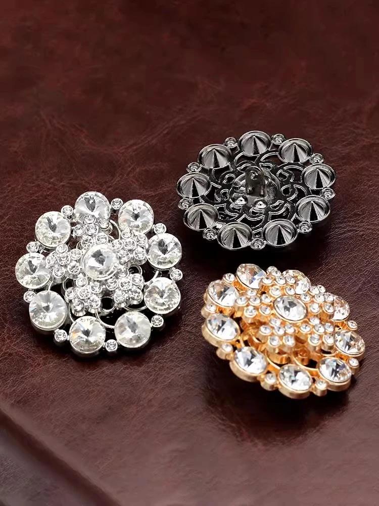 1pcs Rhinestone Buttons for Fur Coat Cardigan Rhinestone for Needlework Collar Sewing Embellishment Replace Metal Buckle