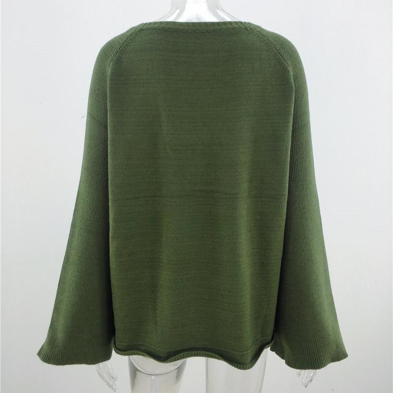 IHUASU Women's Autumn and Winter Solid Colour Pullover Jumper Temperament Commuter V-neck Large Size Loose Knit Sweater