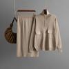 Autumn and Winter New Solid Color Lapel Half Zipper Knitted Top + Temperament Skirt Fashion Two-piece Trendy