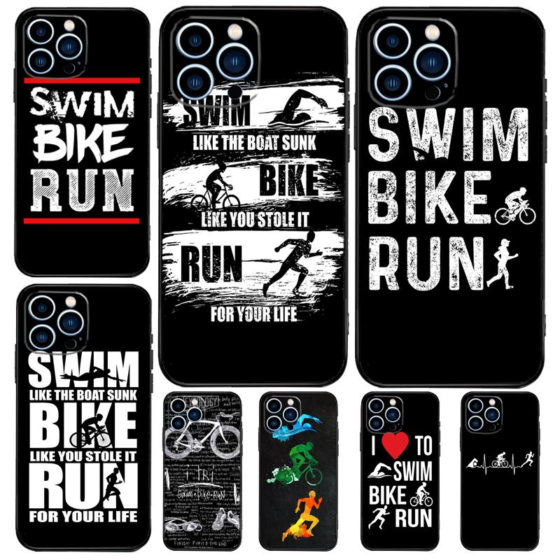 Swim Bike Run Triathlon Case For iPhone 17 Pro Max 14 11 15 16 Pro Max 13 12 mini 16 Plus 16e 17 Air Phone Cover