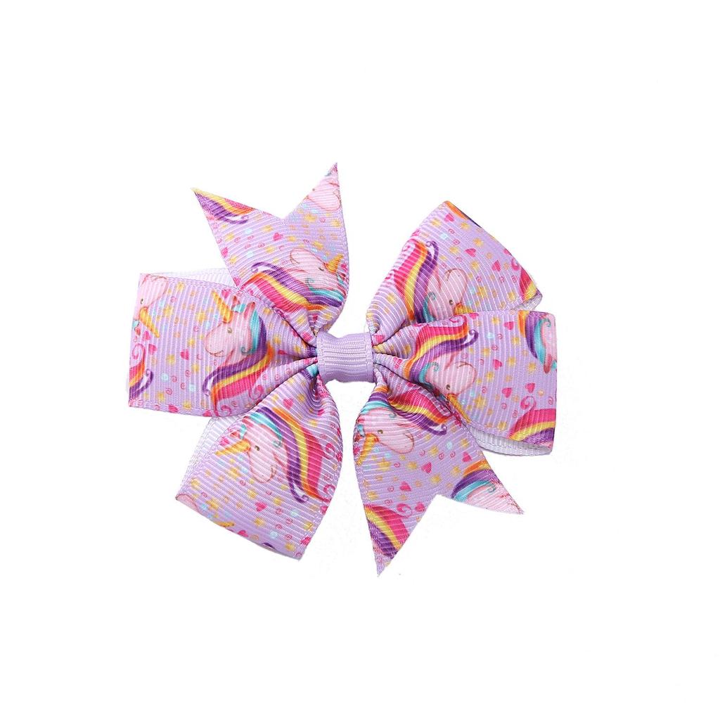 A313 Einhorn Grosgrainband Sechs-Schleifen Haarklammer für Kinder – Weihnachtsedition