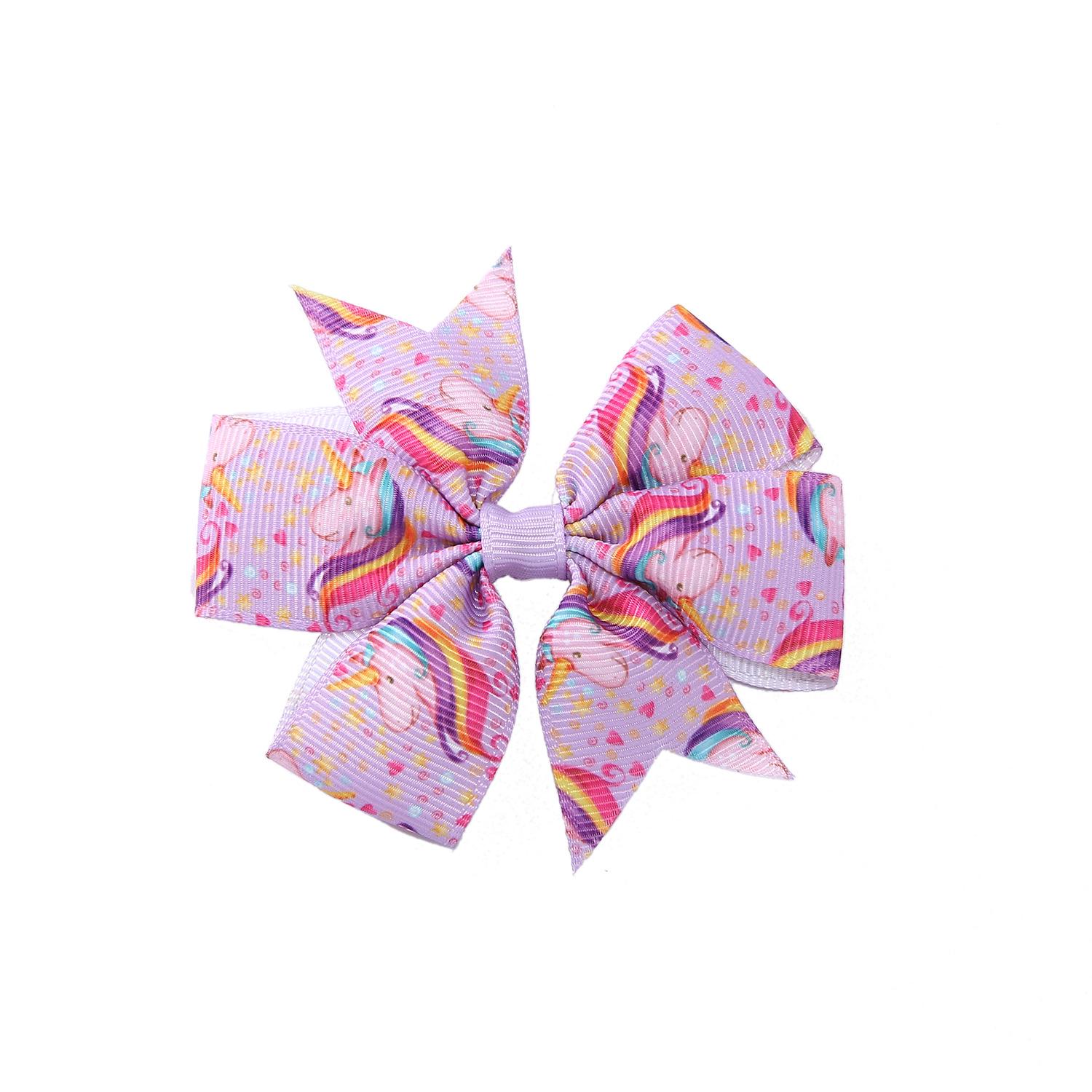 

A313 Unicorn Grosgrain Ribbon Six-Ear Bow Hair Clip for Children – Christmas Edition
